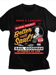 Camiseta para hombre 1Pcs 220g 100% algodón estampado digital estilo publicitario de Better Call Saul - Negro - Ver 1