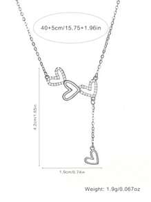 1pc 925 Sterling Silver Triple Heart Tassel Pendant Necklace, Elegant & Sexy Neck Jewelry, Suitable For Wedding, Party, Bride Gift, Valentine's Day Gift - Heart Necklace - View 2