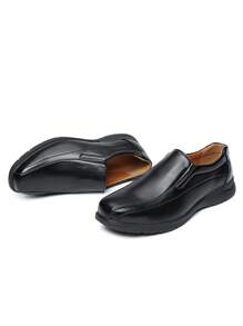 Pantofi de rochie business casual pentru bărbați, pantofi negri, moale și confortabili, cu slip-on, cu textura de lichi, potriviti pentru toate anotimpurile