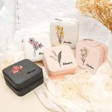 Personalized Name Engraved Birth Month Flower Jewelry Box, Customized Leather Jewelry Box For Travel, Best Friend Gift, Wedding Gift, Birthday Gift - Multicolor - View 4
