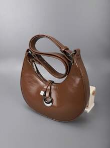 1 件 SIMUTINE 纯色复古 PU 拉链单肩包，时尚女士腋下手提包，金属装饰新月斜挎包