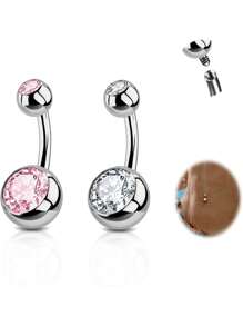 2PCS G23 Titanium Belly Button Rings 14G With Sparkling Cubic Zirconia Internally Threaded Navel Belly Piercing Curved Barbell Jewelry For Men Women Multiple Bar Lengths 6mm 8mm 10mm 12mm 14mm 16mm