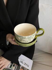 春日清晨，芬芳百花盛开，早餐咖啡杯陶瓷杯带盖，下午茶杯，女士生日礼物套装 - 彩色 - 查看 8