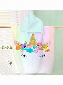 1pc Colorful Unicorn Print Hooded Cloak, Wearable & Absorbent Beach Blanket - Ultra Soft Polyester, Quick-Dry, Sand-Free, Ideal For Travel, Swimming, Park, Sun Protection, Outdoor, Beach, Water Play, Perfect Holiday Essential Providing Ultimate Comfort Summer,Holiday