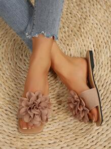 New Plus Size Women Casual Cute Floral Open Toe Flat Sandals Comfy Slip On Beach Slippers