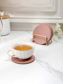 CASEGRACE 6PCS Cork Coasters, Round Heat Insulation Mat, Simple Style Solid Color Coasters, Washable Placemat, Anti-Scalding Non-Slip Table Mat, Kitchen Supplies, Car Coaster, Room Decor