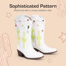 Girls Cowboy Boots Square Toe Western Boots With Low Heel - White - View 6