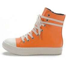 Women's High Lace Up Comfortable Platform Walking Shoes Canvas Shoes With Zipper - Orange - View 2