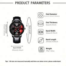 1 时尚休闲男士石英表，真皮表带，圆形锌合金表壳，内置电池的石英表 - 紅色 - 查看 3