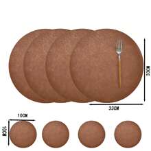 4pcs Brown Faux Leather Patterned Placemats/Coasters, Washable And Wipe-Clean, Suitable For Dining Room And Kitchen - Multicolor - View 14