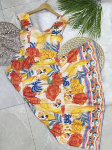 Long Dress PRINTED With Lining In CREPE Fabric, Beautiful And Fashionable - Red - View 6
