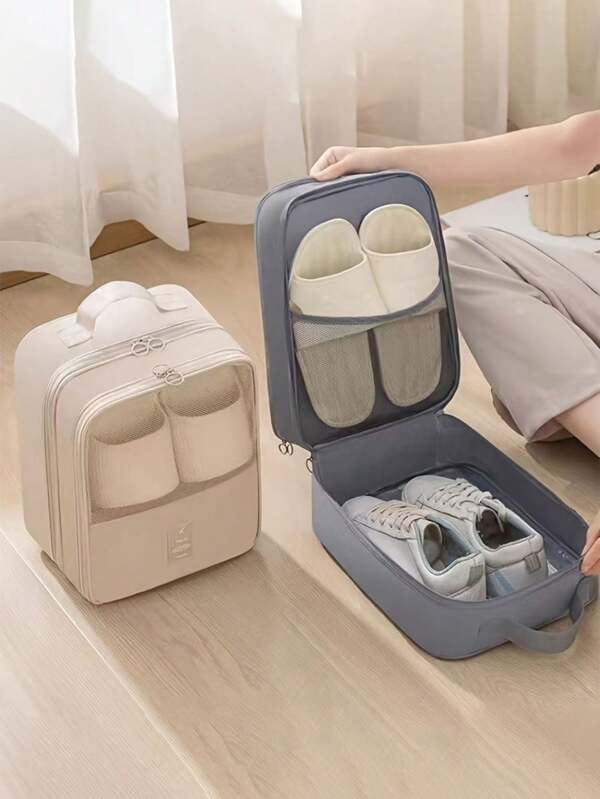 Organizador de sapatos de viagem 2 em 1, organizador de bolso suspenso, multicolorido (preto, bege), lavável à máquina, organizador de malas que economiza espaço, armário móvel para sapatos para passeios, à prova d'água e resistente à umidade, itens essenciais para férias, itens essenciais para viagens, bolsa de viagem, acessórios de viagem