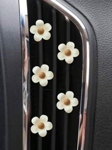 5 件装可爱五角形花朵图案汽车出风口夹装饰，汽车空调花朵装饰 - 米色 - 查看 8