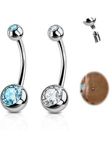 2PCS G23 Titanium Belly Button Rings 14G With Sparkling Cubic Zirconia Internally Threaded Navel Belly Piercing Curved Barbell Jewelry For Men Women Multiple Bar Lengths 6mm 8mm 10mm 12mm 14mm 16mm