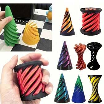 Giocattolo a spirale a cono sfilabile, giocattolo antistress a piramide, giocattolo a cono a spirale stampato in 3D, mini illusione a vortice, scultura a piramide in attraversamento, 1 pezzo stile casuale