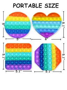 Christmas Decoration 1PC Multipurpose Rainbow Fidget Toy, Bubble Sensory Toy For Adults, Stress Reliever, 4 Shapes Poppers-Heart, Circle, Octagon, Square Pressure Relieving,Squishy Set,Slime,Stocking Fillers Adults - Multicolor - View 8
