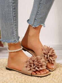 New Plus Size Women Casual Cute Floral Open Toe Flat Sandals Comfy Slip On Beach Slippers