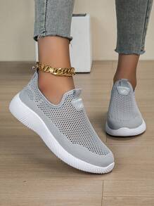 Scarpe da donna estive all'aperto in maglia e rete traspiranti, slip-on, leggere, per camminare e correre, sneaker - Grigio Chiaro - Visualizzare 4