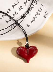 1pc Wine Red Plus Size Heart, Bowknot Pendant Long Sweater Chain Necklace For Women, Valentine's Day Jewelry, Women's Gift, Y2K Baddie Style Jewelry, Suitable For Gifts, Celebration Events, Valentine's Day Gift