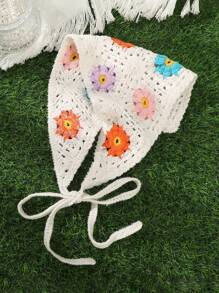 1 chiếc phụ kiện tóc phong cách Boho, khăn bandana tam giác đan hoa nhiều màu, khăn quấn đầu nữ, khăn trùm đầu đi du lịch mùa hè, băng đô tóc - Nhiều màu - Xem 4