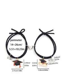 ZIRUISP 1 对毕业季手链 2025 可调节爱心磁铁手工编织情侣手链 最佳朋友珠宝毕业礼物送给她 - 1對畢業季愛心磁吸編織手繩 - 查看 4