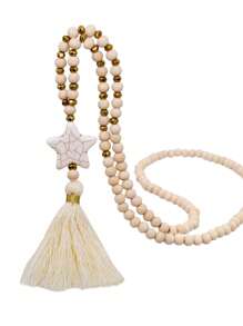 Bohemian Style Peace Sign Wooden Bead Long Necklace With Retro Tassel Pendant, Special Accessory For Sweaters - Multicolor - View 14