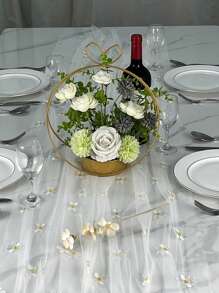 Nappe de table en mousseline brodée de marguerites ivoire, décoration de table saisonnière de printemps/été pour Pâques, tissu fin pour la maison, les fêtes, la cuisine et la salle à manger intérieure - Multicolore - Voir 5