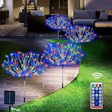 4 Pieces/Set, Hanging Solar Fireworks, Star-Burning Lights, Copper Wire Outdoor, 8-Mode Remote Control Fairy Decorative Light, Eaves Garden Tree Christmas Decorative Light (Warm White-Solar Power Supply With Remote Control Multiple Modes Gifts Birthday Graduation