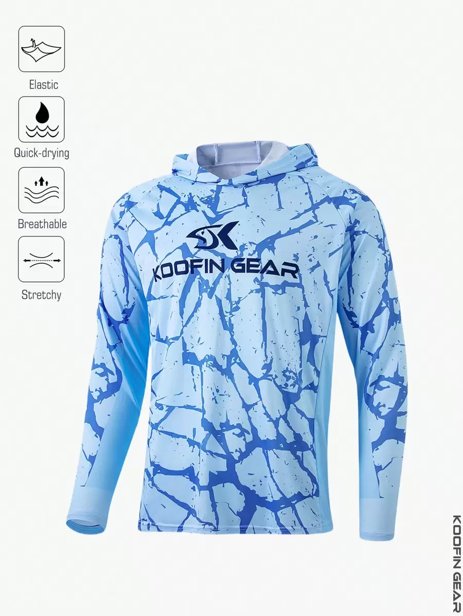 男士高性能连帽衫钓鱼衬衫速干衣服轻便透气长袖防晒钓鱼服