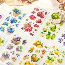 1 件装丰收季节水果主题贴纸书 - 24 张双材质 PET 和日本纸，哑光表面，自粘装饰贴纸，适用于 DIY 日记、剪贴簿、笔记本、水瓶和滑板、水果贴纸 - 彩色 - 查看 8