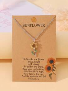 Goodwaro 1pc Delicate Rhinestone Inlaid Choker Necklace, Sunflower & Blessing Pendant, Women