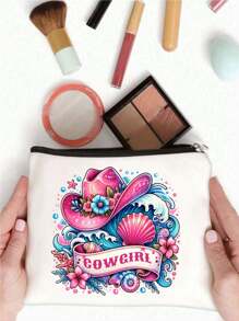 1 件纳什维尔风格时尚化妆包 - 双面印花，带衬里洗漱包，帆布储物袋，非常适合女牛仔和乡村音乐爱好者，是送给她的理想礼物