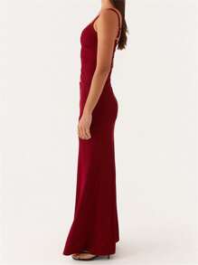 Vestido camisola largo para mujer, sin mangas, con escote en V, corte entallado, espalda descubierta y bajo calado, vestido largo de verano, ideal para cócteles. - Burdeos - Ver 5
