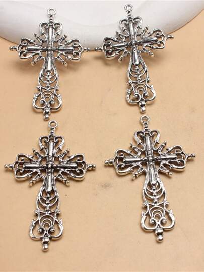 4pcs Hollow Metal Baroque Style Double Cross Charm DIY Jewelry Metal Accessories