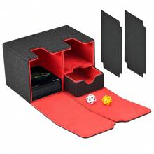 Card Game Box With Dice Tray: Ideal For Collecting Playing Cards, Holds Over 160 Cards (Black - Red Design) - Multicolor - View 4