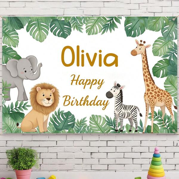 Sfondo personalizzato per feste di compleanno con tema della giungla e zoo, con nomi personalizzabili e adorabili animali dei cartoni animati. Decorazione per feste a tema selvaggio, feste per teenager, compleanni, decorazioni per la giungla. Multifunzionale, ornamentale, riutilizzabile, raffinato, elegante, di alta qualità, colorato, moderno, personalizzato, unico, regalo ideale per lui, lei, ragazzo, papà, ragazza, mamma, famiglia, amici, tea room, casa, giardino, ufficio, per anniversari, San Valentino, festa della mamma, compleanni, laurea, matrimoni, inaugurazione casa