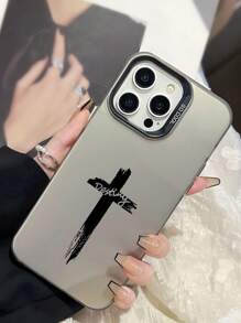 1pc Minimalistisch Zwart Kruis Holografisch Zacht Telefoonhoesje, Compatibel met iPhone 11/12/13/14/15/16 Pro Max