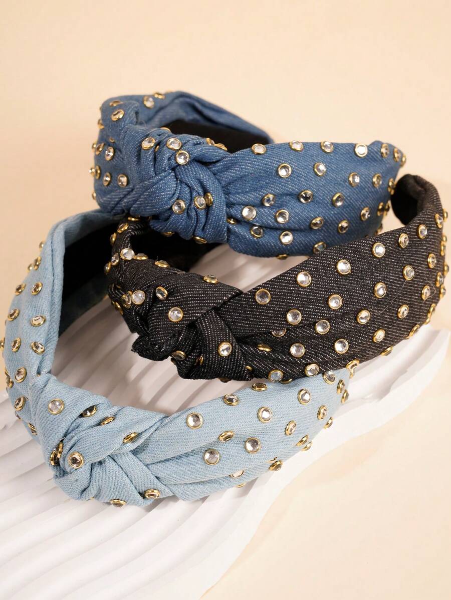 1 pieza Diadema de mezclilla con brillantes de moda para niñas, antideslizante como regalo para festividades, accesorio combinable, para lavado de cara