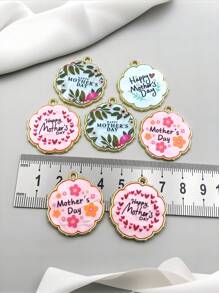 母亲节印花圆形吊坠 - DIY锌合金钥匙扣和项链吊坠，节日礼物配饰，带雕刻图案 - Mother's Day Pendant - 查看 2