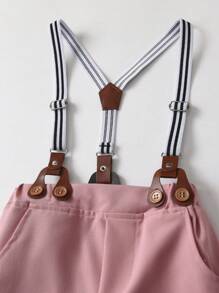 BOARNSEORL 2pcs Baby Boys Gentleman Outfit, Printed Shirt With Bow Tie And Overalls Shorts, Fashionablntic For Birthday Party, Valentine's Day