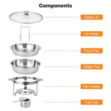 ANPHON Chafing Dish Buffet Set 4 Pack 5QT, Stainless Steel Round Chafing Dishes For Buffet With Lid Holder & Glass Lid, Buffet Servers And Warmers For Parties, Wedding, Camping, Dinner - 銀色 - 查看 4