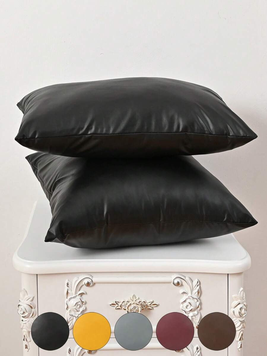 1个PU材质枕套，现代简约客厅沙发靠垫套，餐厅卧室装饰枕套（不含枕芯），薄款枕套 - 彩色 - 查看 1