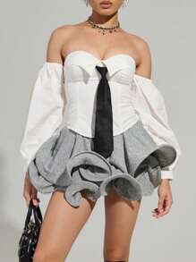 Minifalda de diseño voluminoso de moda, adecuada para el verano - gris claro - Ver 3