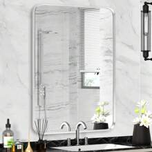 **22"X30" Brushed Nickel Frame Bathroom Mirror - Rectangular Wall Mirror With Rounded Corners, Tempered Glass, Shatter-Resistant, Rust-Proof - Suitable For Horizontal Or Vertical Hanging - Silver** Home Bathroom Decor