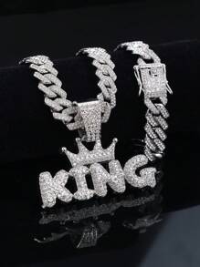 2pcs Men's Hip Hop Style King Letter Pendant Necklace Simple Design Rock Band Jewelry For Men - Set - View 2