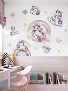 Colorful Rainbow Unicorn Wall Decals, Warm & Cartoon Style Wall Decor For Kids Bedroom, Self-Adhesive Wall Art Bedroom Decor Stickers Home Decor Living Room Wall Paper Wall Stickers Party Decorations Living Room Decor Office Decor Home Decor Items Personalised Stickers - Multicolor - View 5