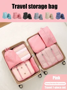 7pcs Travel Packing Cubes Organizer Set, Clothes Underwear Packing Bags, Portable Cosmetic Bag, Waterproof Large Capacity Luggage Storage Bags