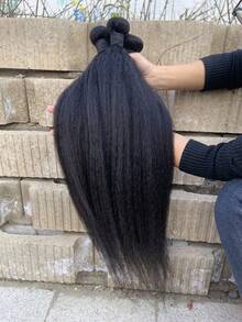 30-40 Inches Kinky Straight Bundles Human Hair Brazilian Virgin Human Hair Weave Double Weft Yaki Straight Wavy And Wet 1/3 Bundles For Women - Natural Black - View 7