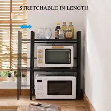 3 Tier Expandable Microwave Oven Rack Stand Storage Holder Kitchen Corner Shelf,Expandable Microwave Kitchen Shelf, Household Double Storage Shelf,Black, 67*36*78cm