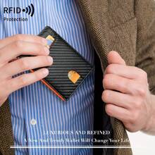 Billetera minimalista de fibra de carbono ultrafina de triple pliegue con ventana de identificación y 13 ranuras para tarjetas, monedero, portador de tarjetas para hombres, billetera mini, cartera pequeña, billetera RFID